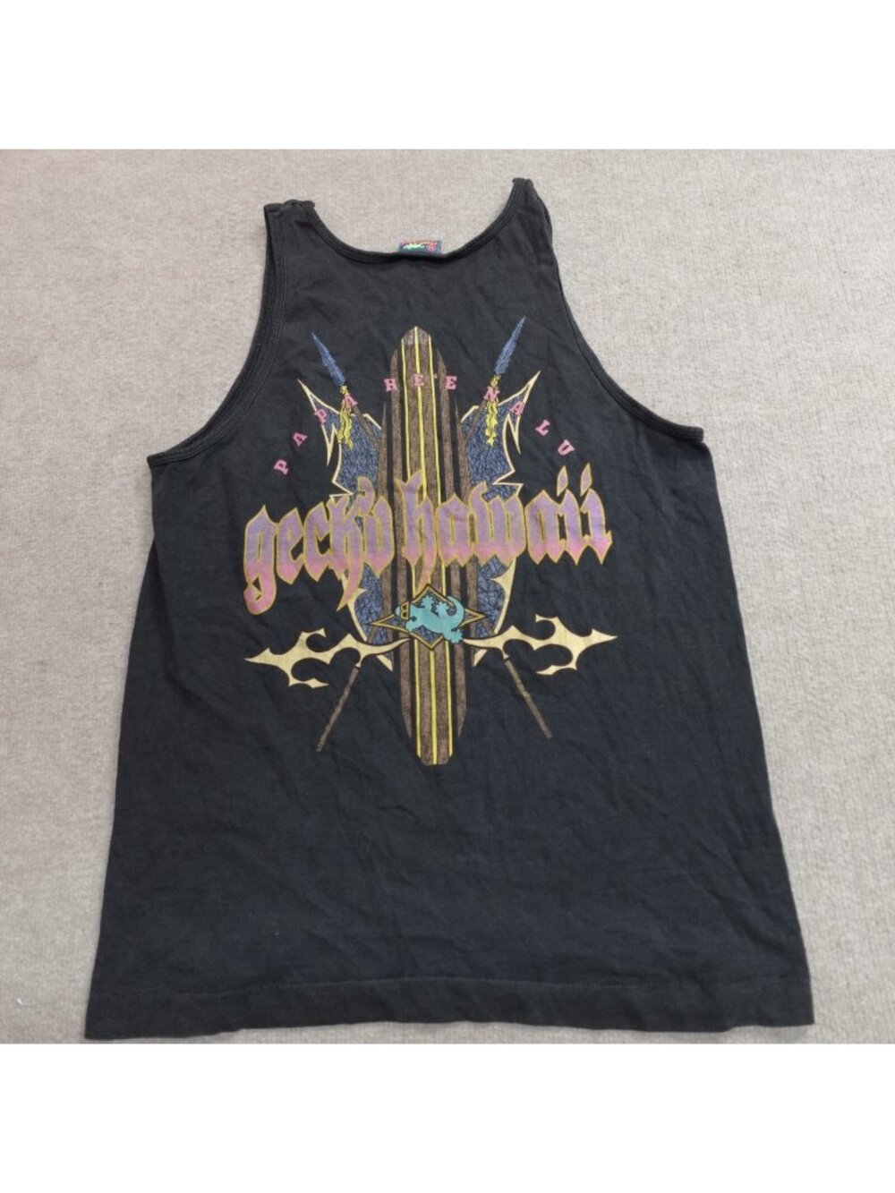 Vintage Gecko Shirt Medium Black Tank Top Double Sided Hawaii Made in USA